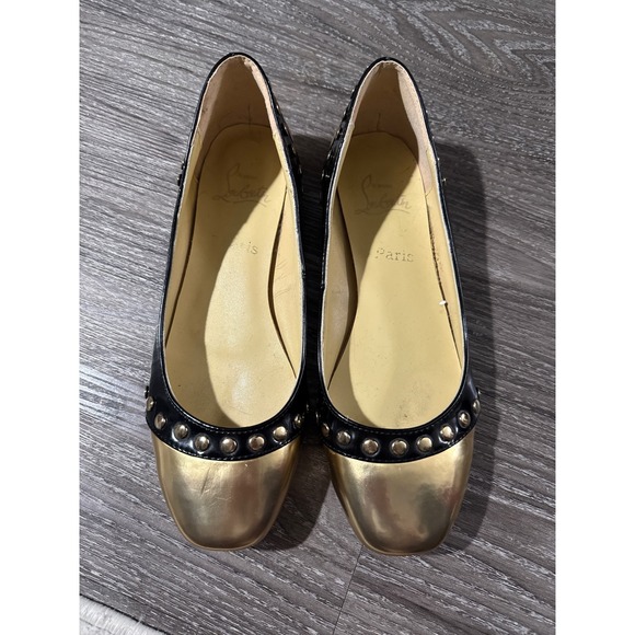 Christian Louboutin Shoes - Christian Louboutin Gold and Black Studded Ballet Flats Size 9.5